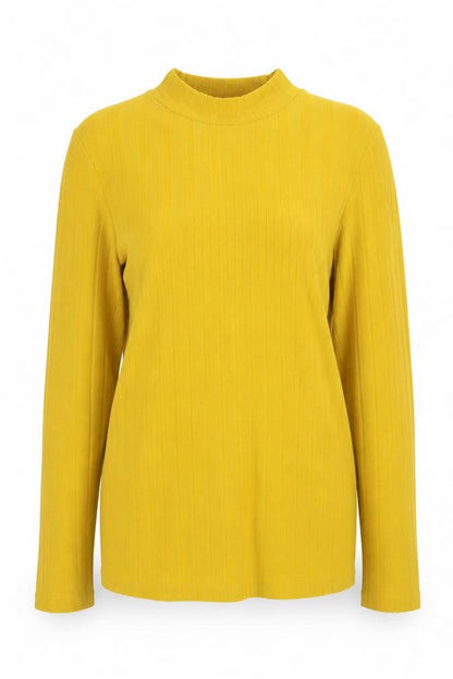 Front view of New Look women’s yellow striped jumper, size UK 14