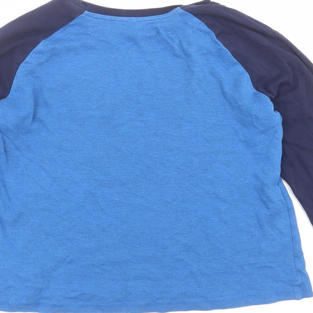 Brand and care label for George boys’ blue solid pyjama top, size 11-12, years