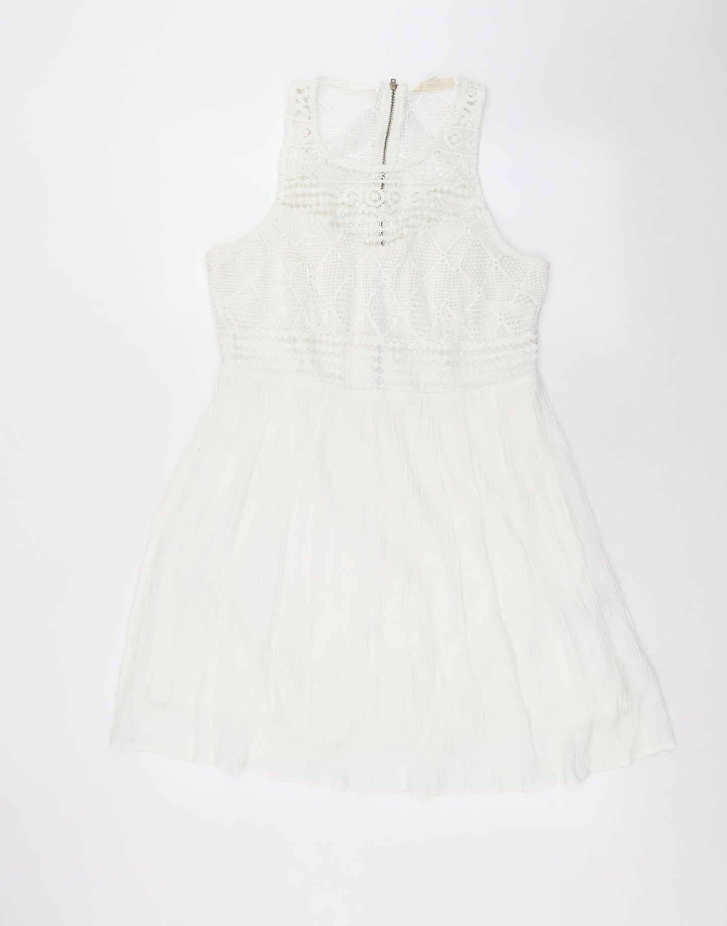 Rebellion Womens White Geometric  Fit & Flare  Size M  - crochet detail
