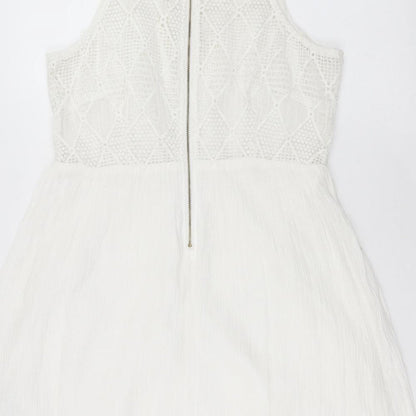 Rebellion Womens White Geometric  Fit & Flare  Size M  - crochet detail