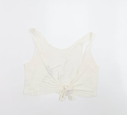 Missguided Womens White   Cropped Blouse Size 8  - tie back