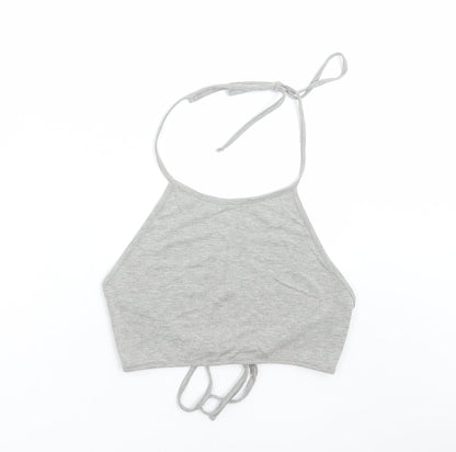 Womens UK Size 10 Missguided Grey Cropped T-Shirt