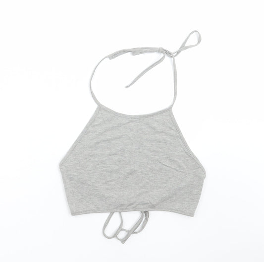 Womens UK Size 10 Missguided Grey Cropped T-Shirt