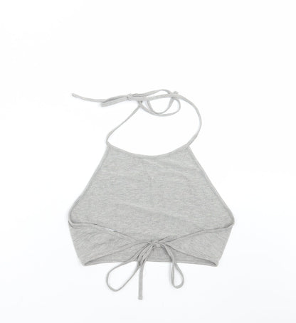 Womens UK Size 10 Missguided Grey Cropped T-Shirt