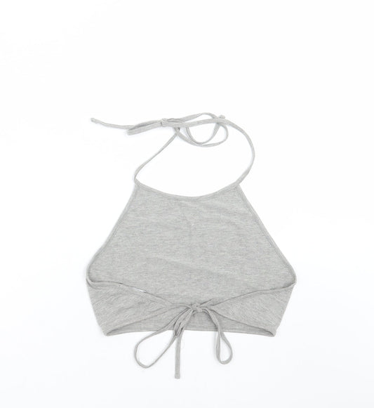 Womens UK Size 10 Missguided Grey Cropped T-Shirt