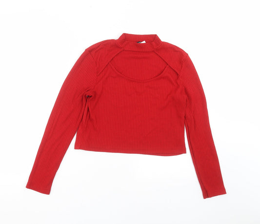 Divided by H&M Womens Red Striped  Pullover Jumper Size M  - Choker style neck