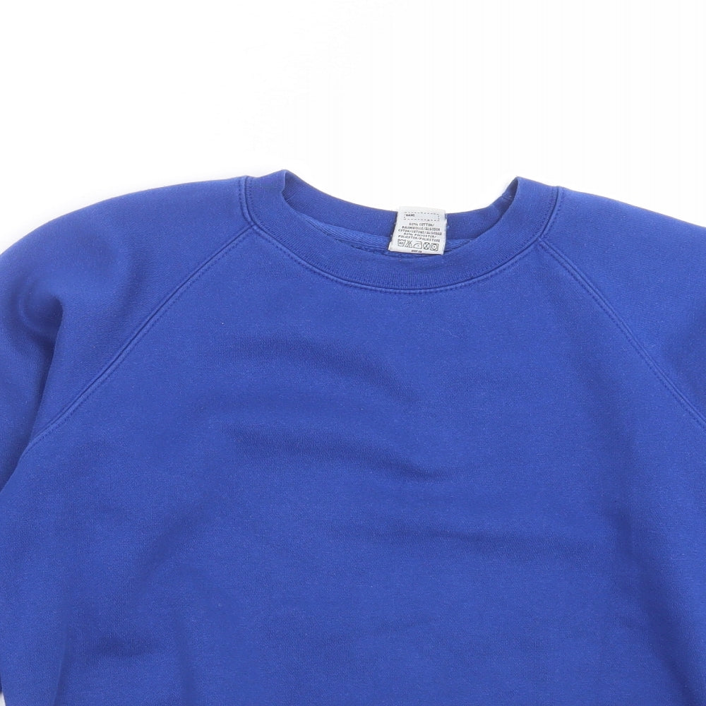 Close-up detail of westex boys’ blue pullover sweatshirt, size 12-13, years - school
