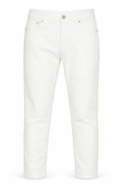Front view of H&M women’s white denim skinny jeans, size UK 10, 26-inch leg