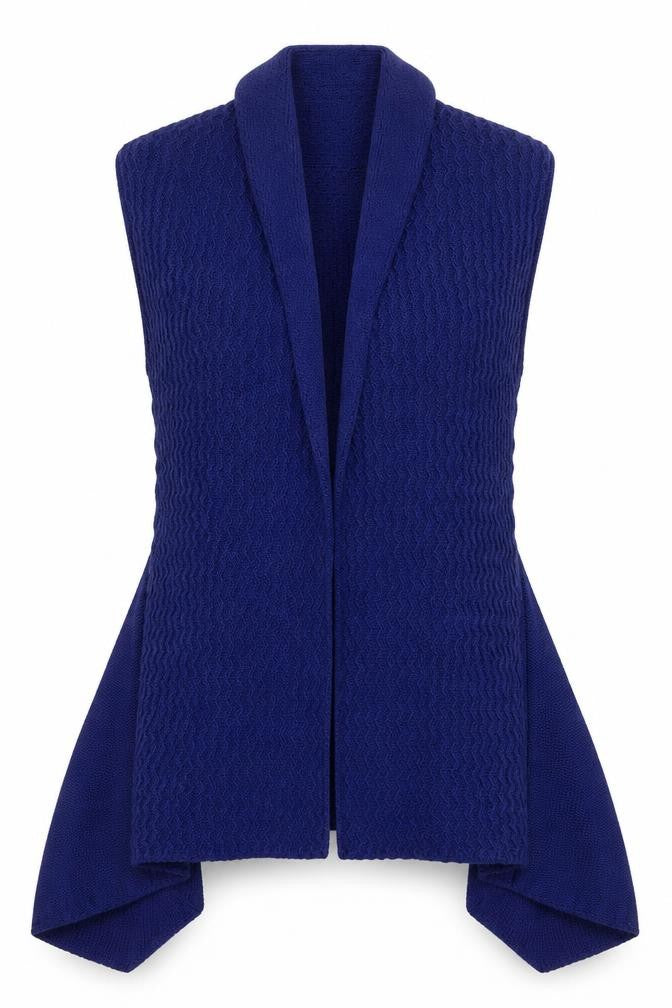 Front view of Savoir women’s blue knit cardigan jumper, size UK 10