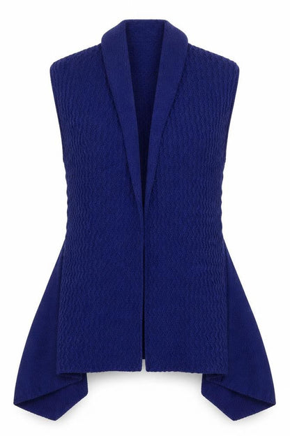 Front view of Savoir women’s blue knit cardigan jumper, size UK 10