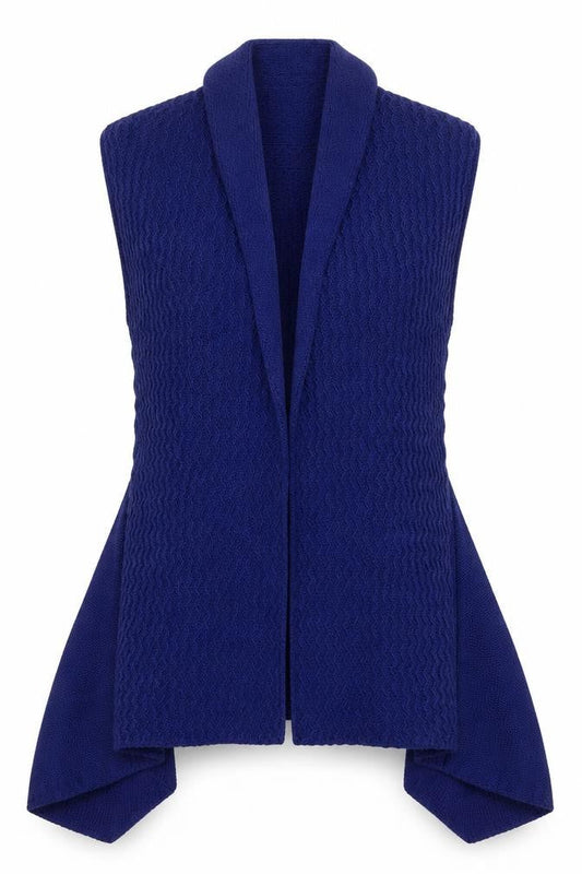 Front view of Savoir women’s blue knit cardigan jumper, size UK 10