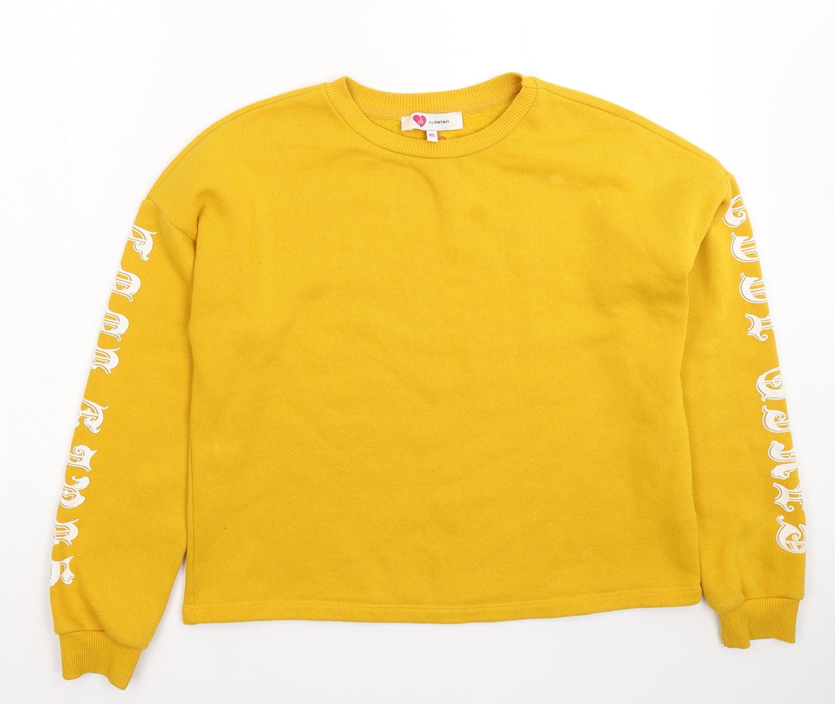 Front view of KOTON women’s yellow pullover sweatshirt, size XS