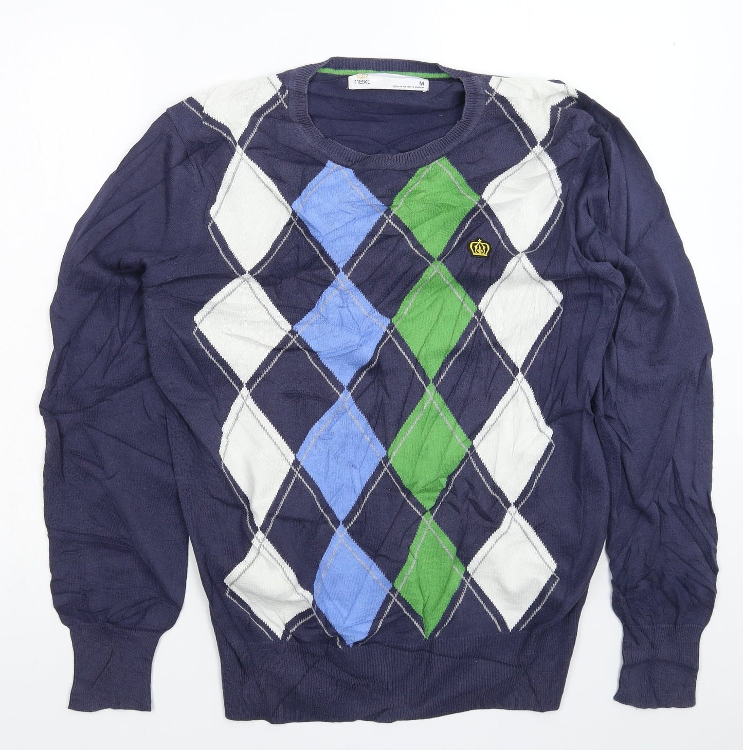 NEXT Mens Blue Check Knit Pullover Jumper Size M