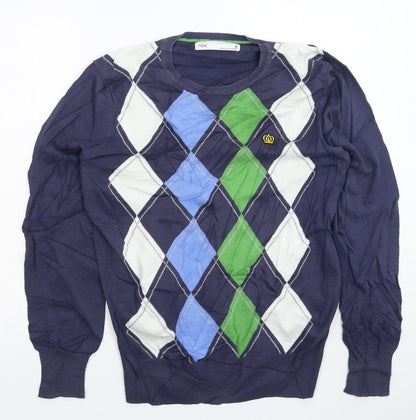 NEXT Mens Blue Check Knit Pullover Jumper Size M