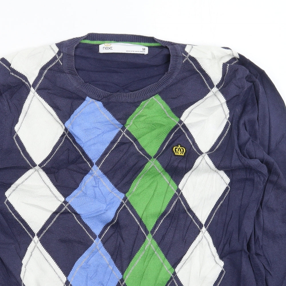 NEXT Mens Blue Check Knit Pullover Jumper Size M