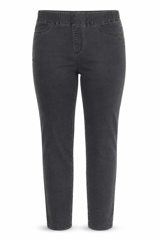 Front view of Avon women’s black denim skinny jeans, size UK 12, 27-inch leg