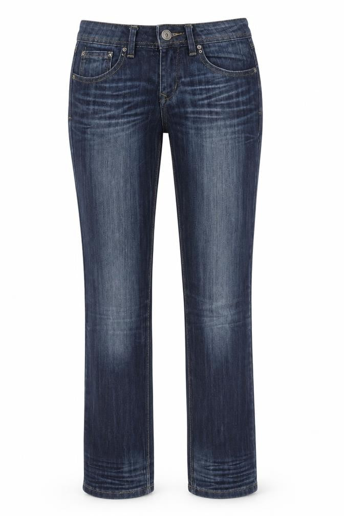 Front view of Monday women’s blue denim straight jeans, size UK 10, 24-inch leg