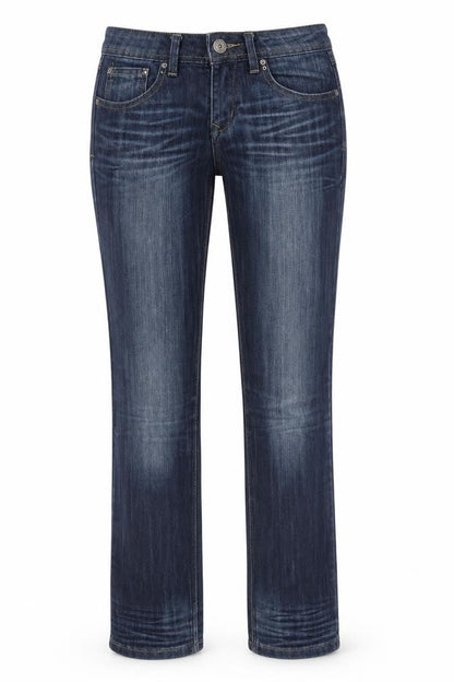 Front view of Monday women’s blue denim straight jeans, size UK 10, 24-inch leg