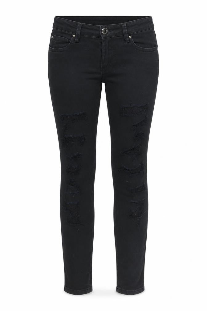 Front view of TALLY WEiJL women’s black denim skinny jeans, size UK 6, 27-inch leg