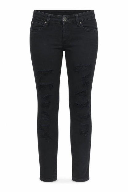 Front view of TALLY WEiJL women’s black denim skinny jeans, size UK 6, 27-inch leg