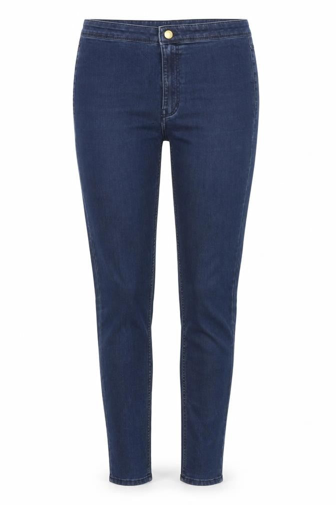 Front view of H&M women’s blue denim skinny jeans, size UK 12, 28-inch leg