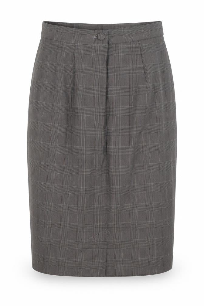 Front view of Preworn women’s grey straight & pencil skirt, size UK 25, in