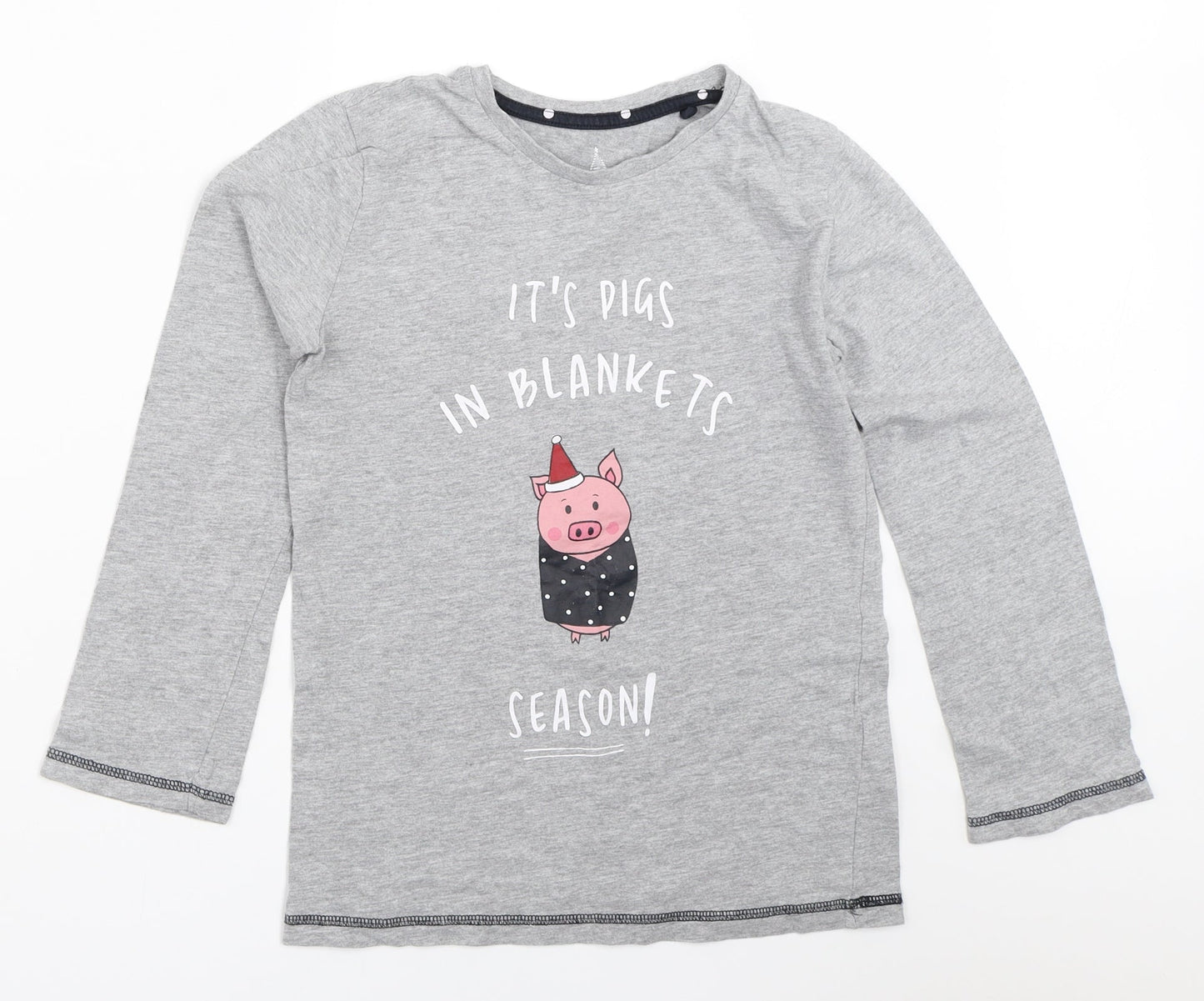 Threadboys Boys Grey Solid   Pyjama Top Size 9-10 Years  - christmas