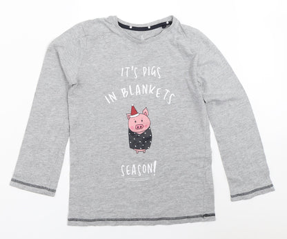 Threadboys Boys Grey Solid   Pyjama Top Size 9-10 Years  - christmas