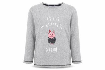 Front view of Threadboys boys’ grey solid pyjama top, size 9-10, years - christmas