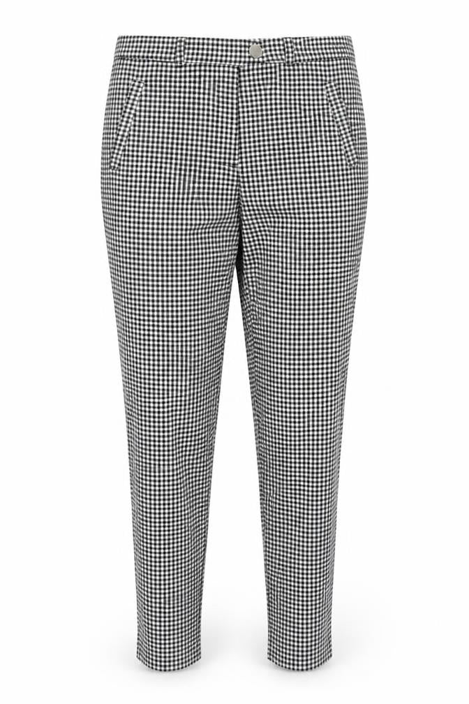 Front view of F&F women’s black check trousers, size UK 10, 26-inch leg