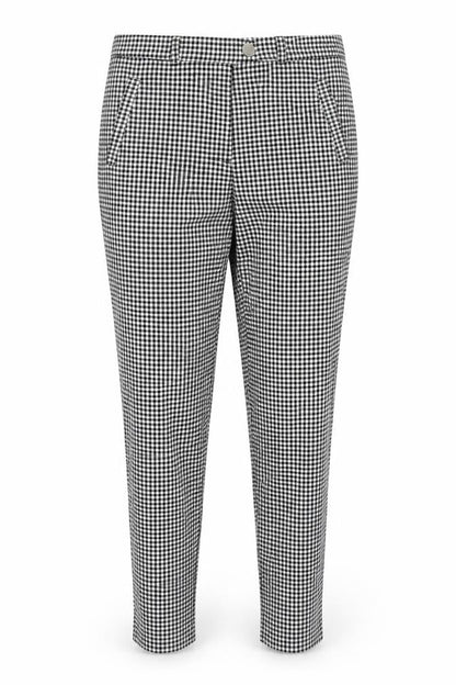 Front view of F&F women’s black check trousers, size UK 10, 26-inch leg