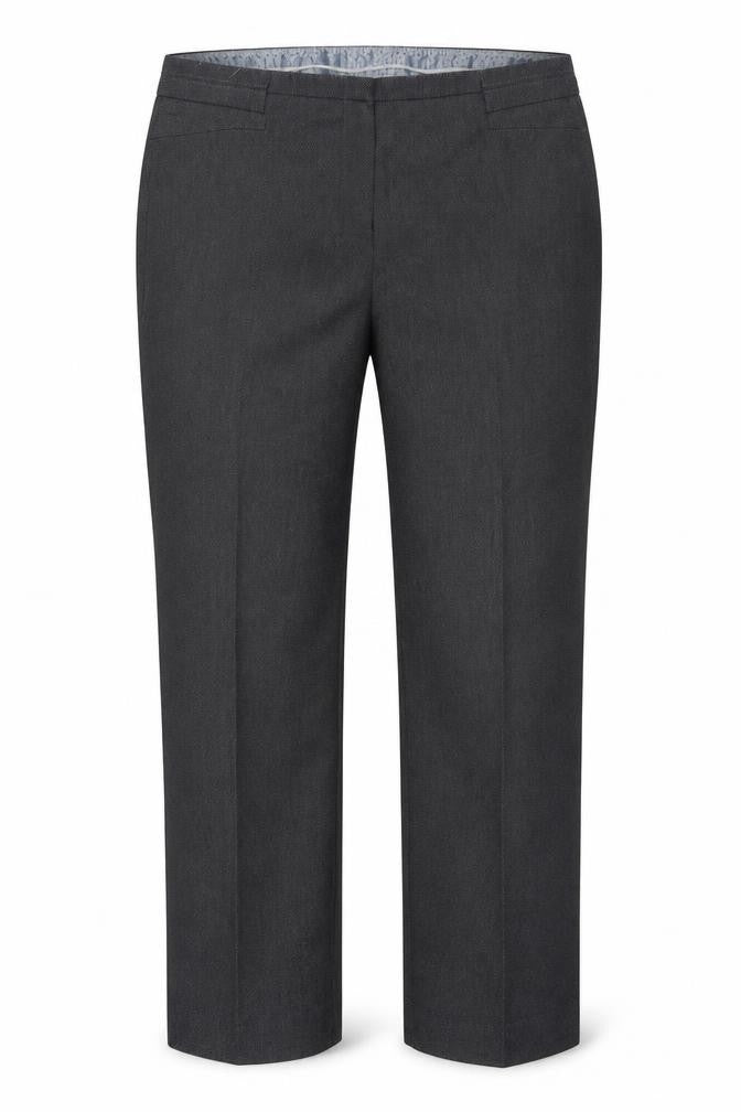 Front view of Marks & Spencer women’s grey trousers, size UK 14, 27-inch leg