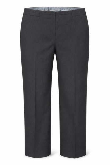 Front view of Marks & Spencer women’s grey trousers, size UK 14, 27-inch leg