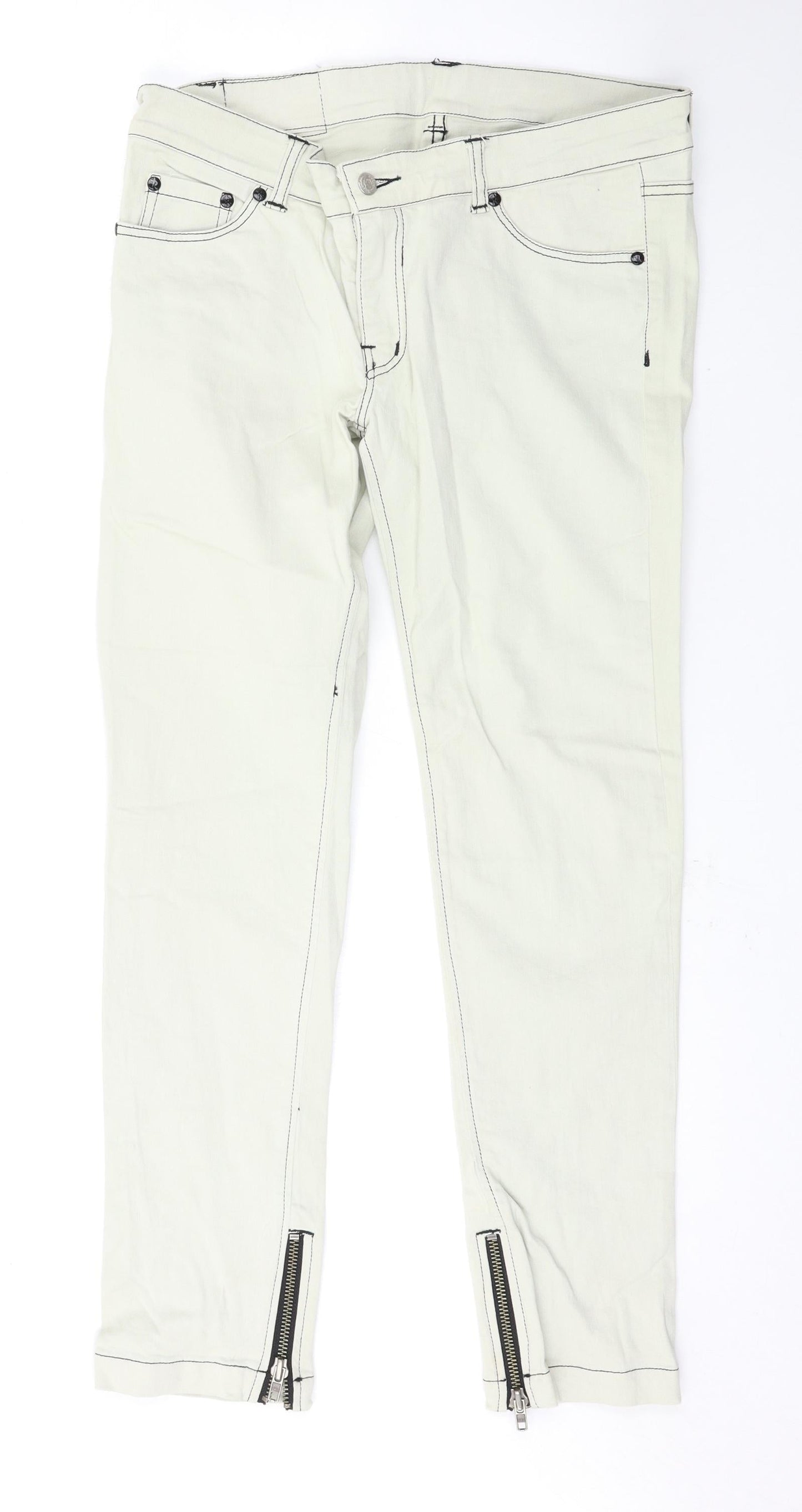 Womens UK Size 33 Preworn Regular Fit Skinny White Jeans