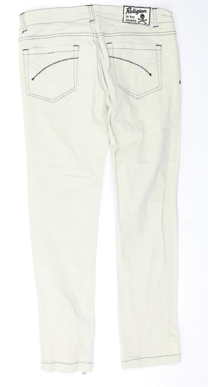 Womens UK Size 33 Preworn Regular Fit Skinny White Jeans