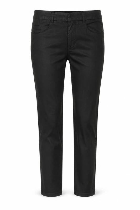 Front view of Topshop women’s black trousers, size UK 10, 28-inch leg