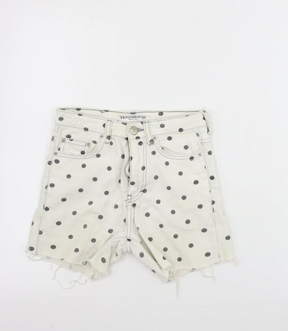 Pull&Bear Womens Ivory Polka Dot  Cut-Off Shorts Size 24 in