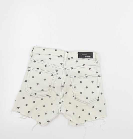 Pull&Bear Womens Ivory Polka Dot  Cut-Off Shorts Size 24 in