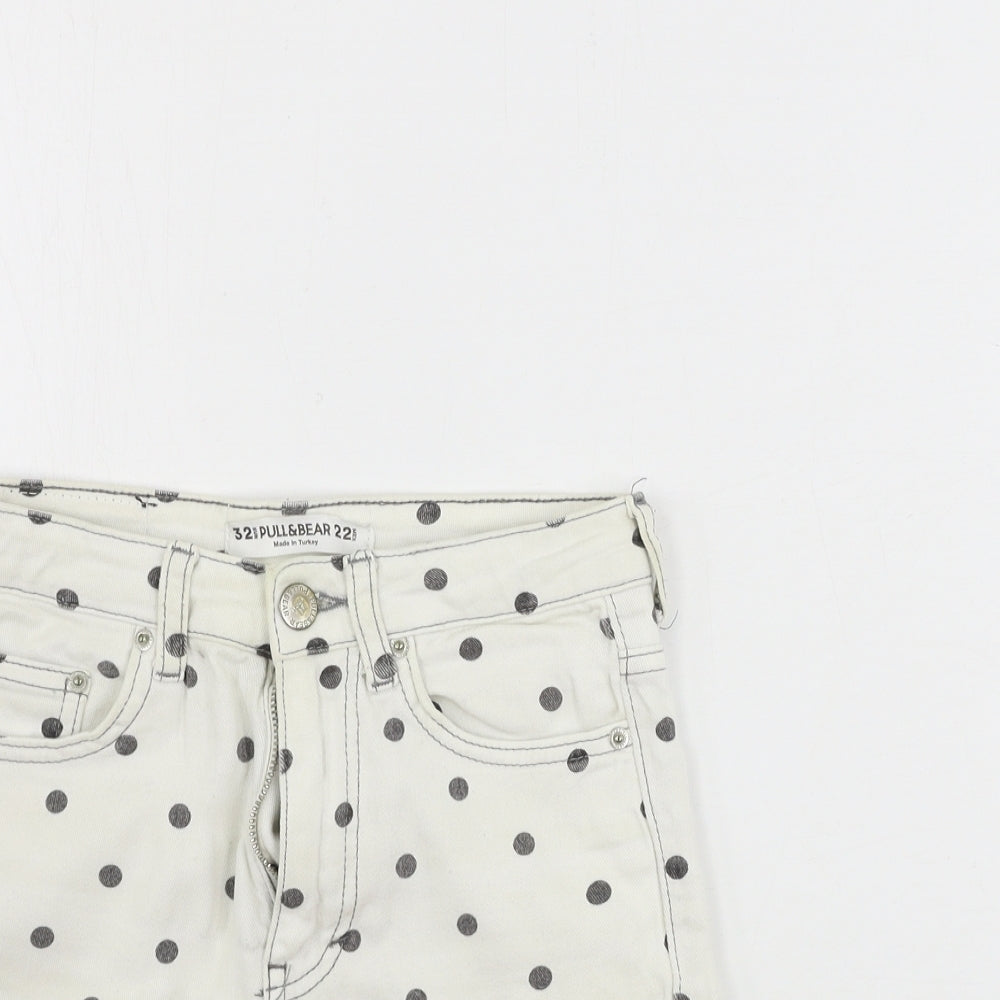 Pull&Bear Womens Ivory Polka Dot  Cut-Off Shorts Size 24 in