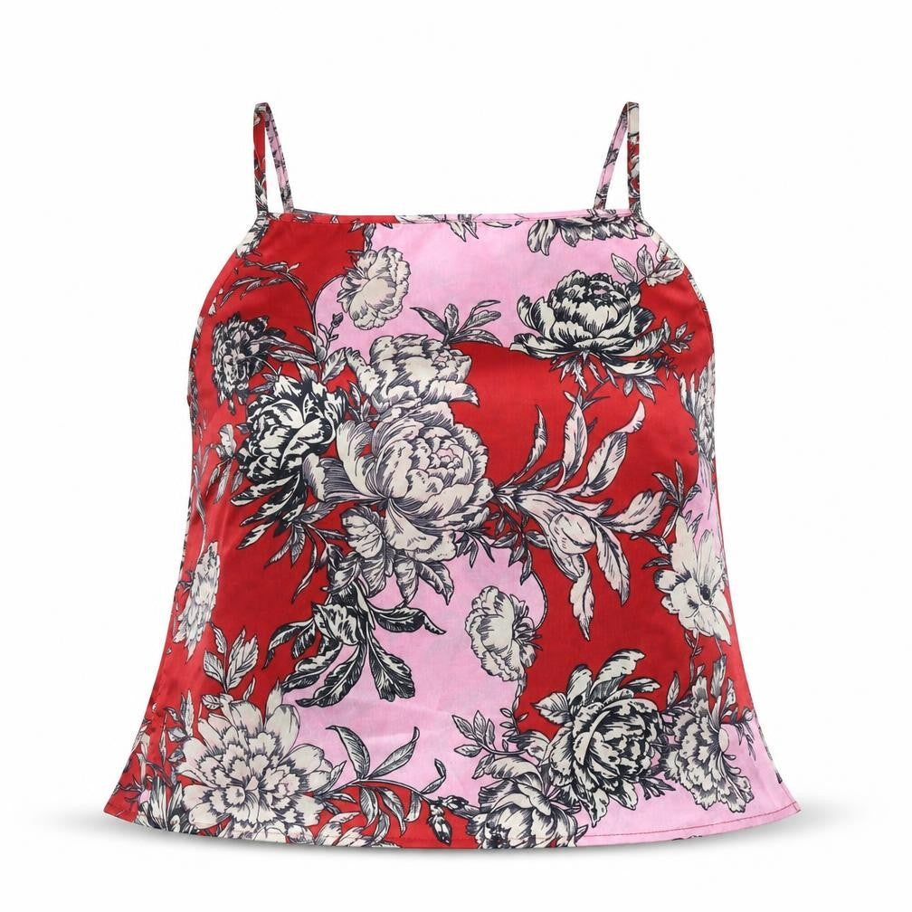 Front view of ASOS women’s red floral cropped t-shirt, size UK 10