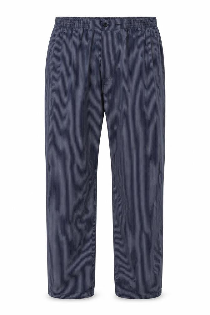 Front view of Debenhams men’s grey striped trousers, size L, 28-inch leg