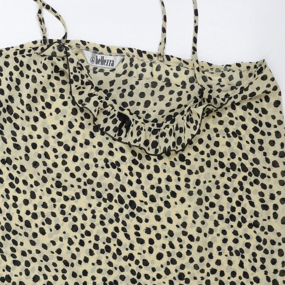 Close-up detail of in bellezza women’s beige animal print basic blouse, size UK 20