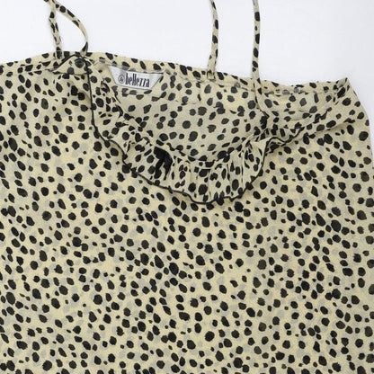 Close-up detail of in bellezza women’s beige animal print basic blouse, size UK 20