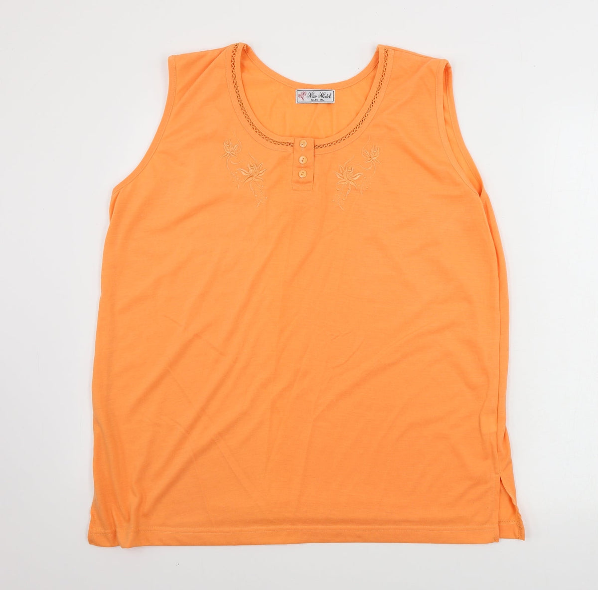 Additional front view of new model women’s orange basic tank, size XL