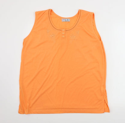Additional front view of new model women’s orange basic tank, size XL