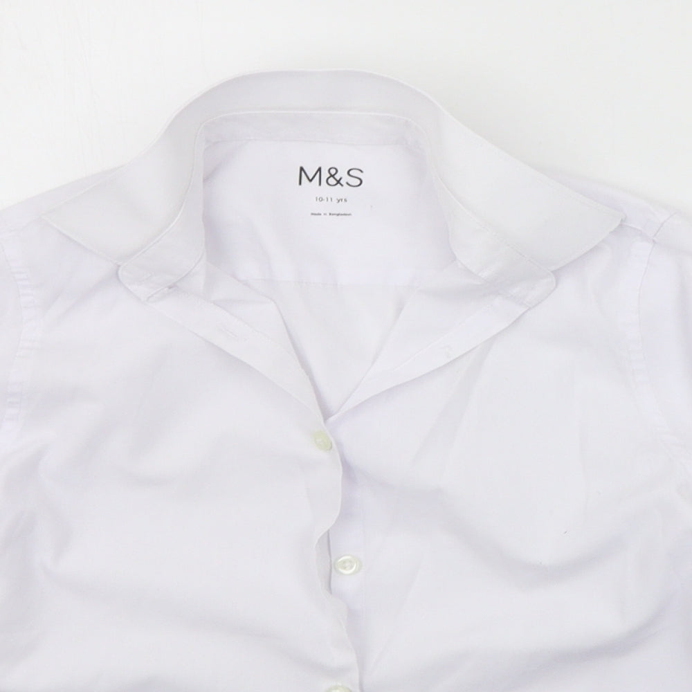Close-up detail of Marks & Spencer girls’ white basic button-up, size 10-11, years