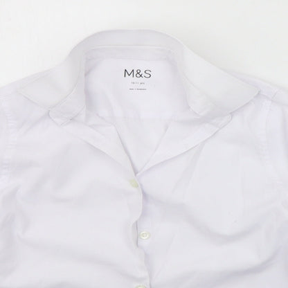 Close-up detail of Marks & Spencer girls’ white basic button-up, size 10-11, years