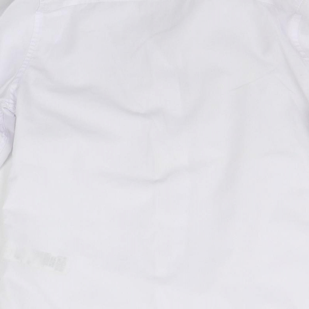 Brand and care label for Marks & Spencer girls’ white basic button-up, size 10-11, years