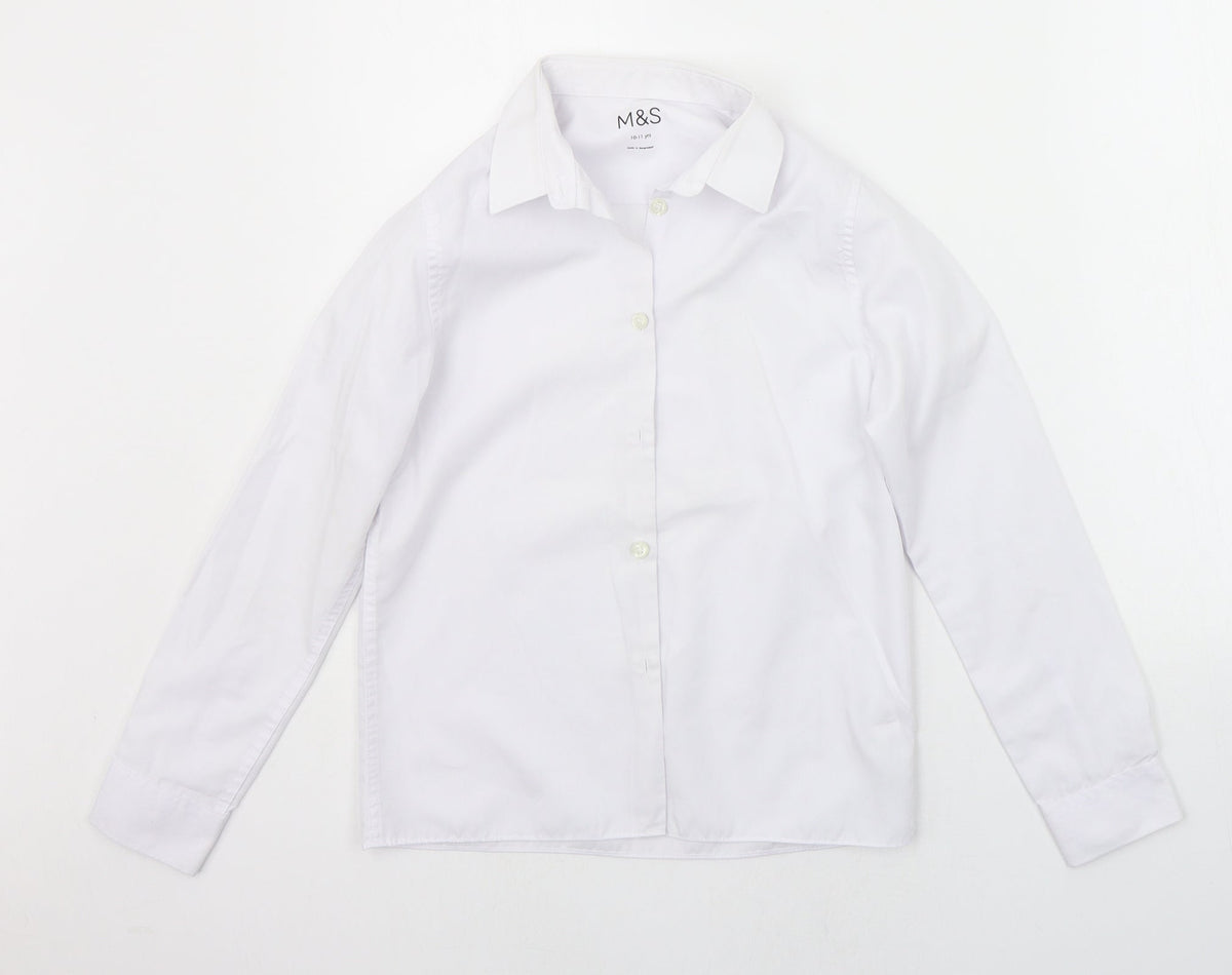 Additional front view of Marks & Spencer girls’ white basic button-up, size 10-11, years