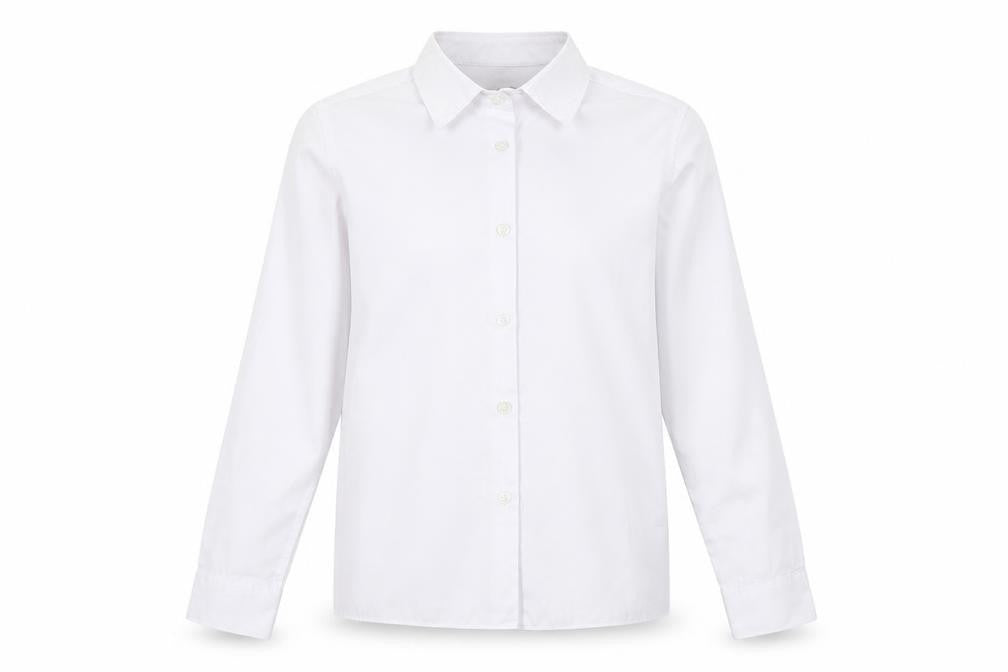 Front view of Marks & Spencer girls’ white basic button-up, size 10-11, years